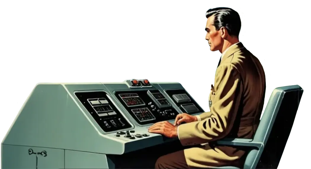 A man sitting at a computer. Very 1950s.